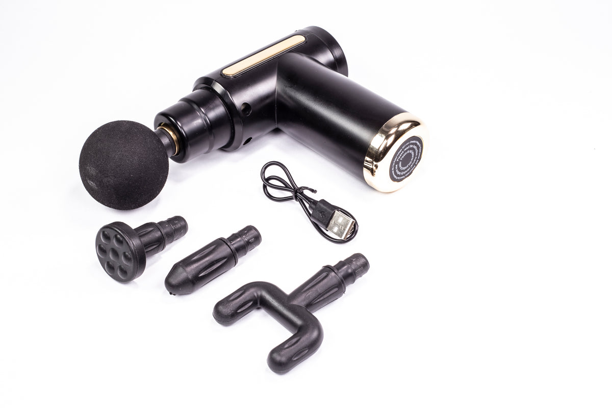 Mini Deep Tissue Massage Gun, Portable 1500mAh, 6 speed settings, 4 extra heads, black