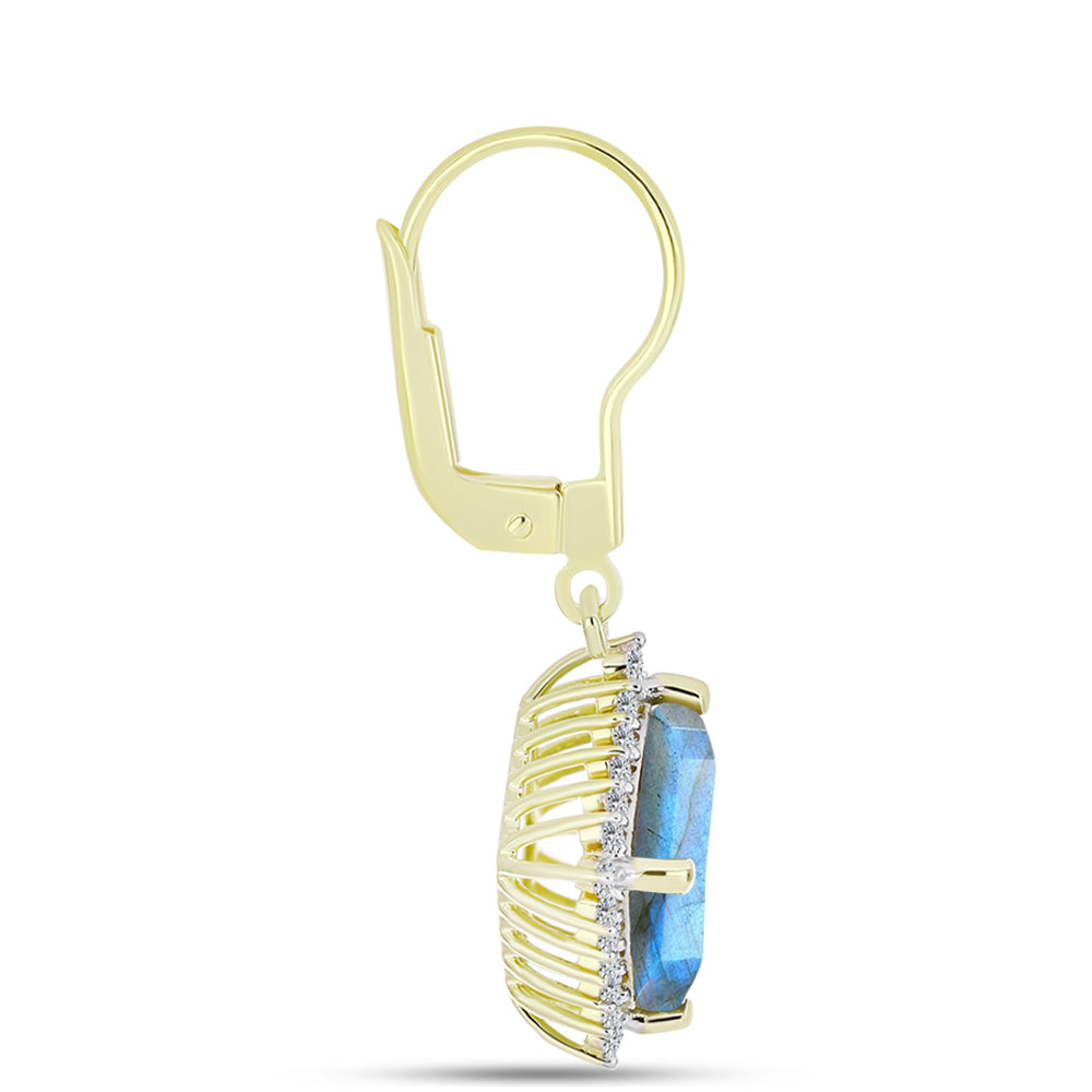 Arannyal Bevont Ezüst Fülbevaló Labradorittal és Fehér Topázzal