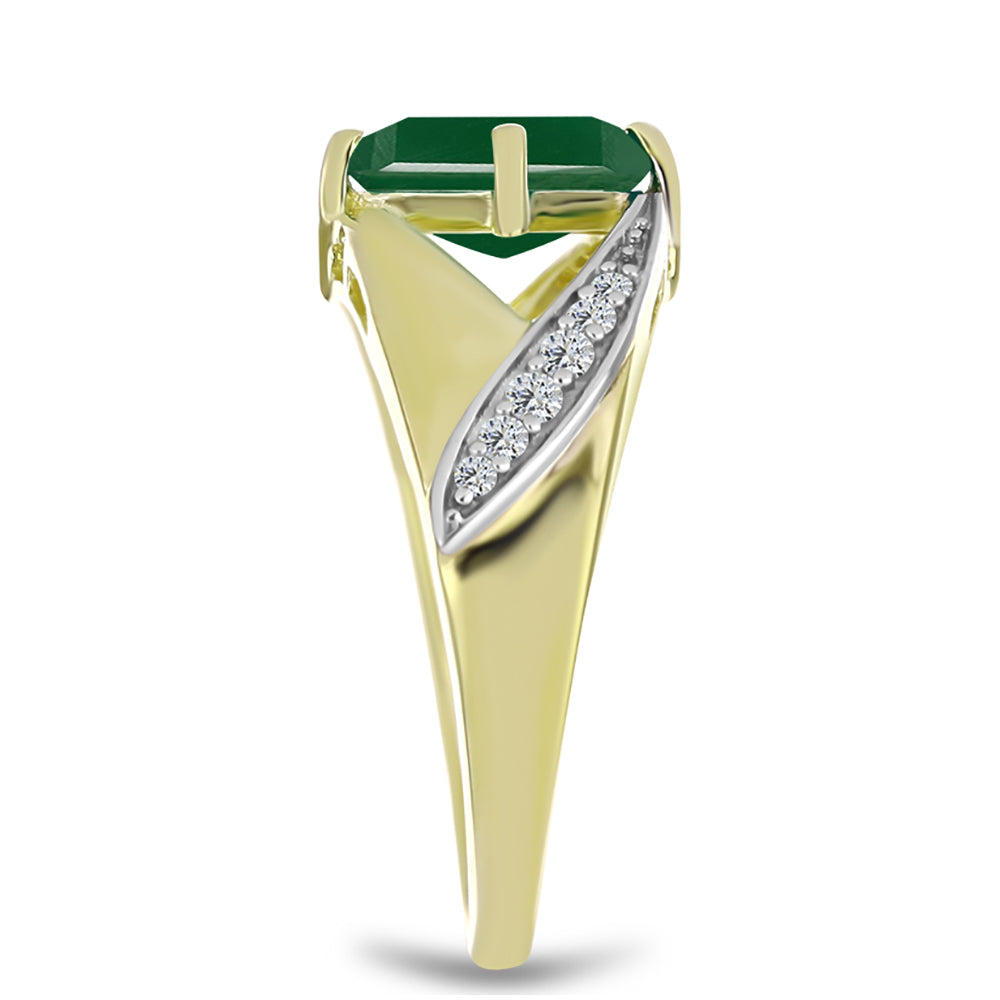 Arannyal Bevont Ezüst Gyűrű Zöld Acháttal és Fehér Topázzal