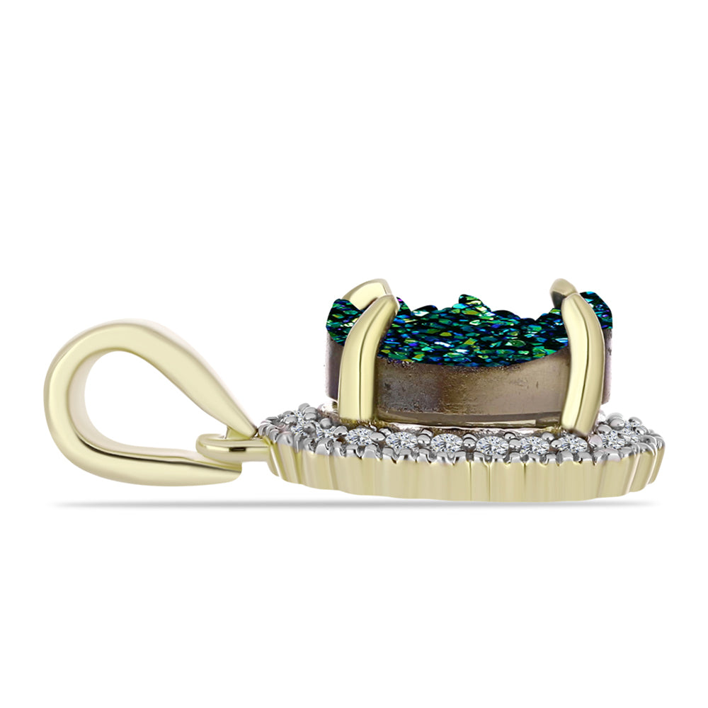 Arannyal Bevont Ezüst Medál Zöld Drusy-val és Fehér Topázzal