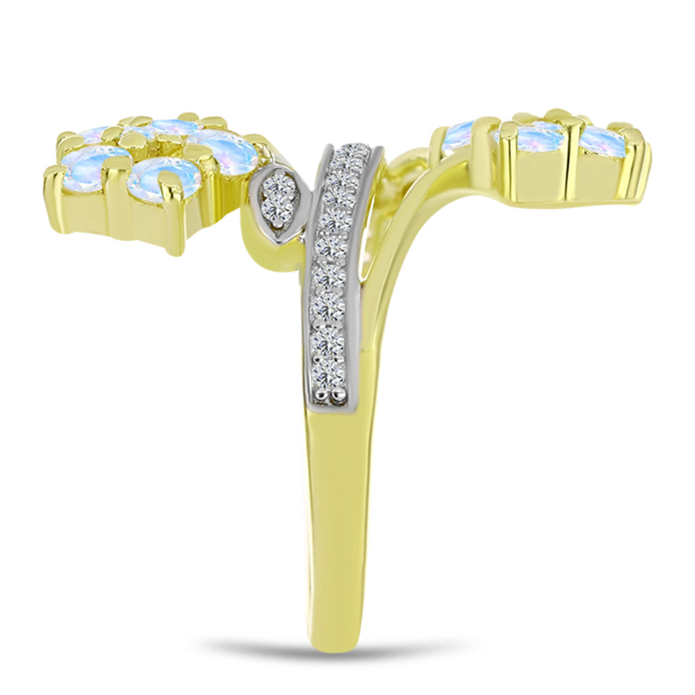 Arannyal Bevont Ezüst Gyűrű Szivárvány Holdkővel és Fehér Topázzal