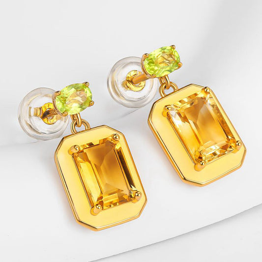 Arany tónusú Emporia Ötvözetű Fülbevaló Sárga Emporia® Kristállyal és Zöld Emporia® Kristállyal