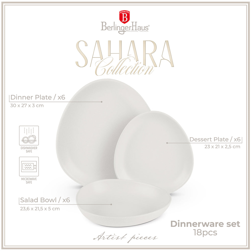 Berlinger Haus 18-piece dinner set (6 dinner plates, 6 salad bowls, 6 dessert bowls), matte cream