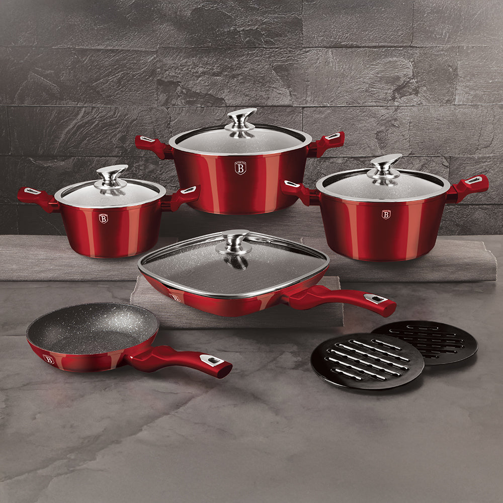 Berlinger Haus 11-piece cookware set, Metallic Line Burgundy Edition