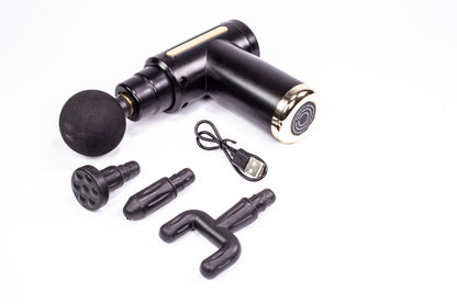 Mini Deep Tissue Massage Gun, Portable 1500mAh, 6 speed settings, 4 extra heads, black