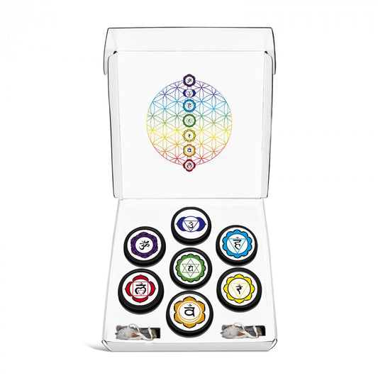 Emporia Chakra Crystal Candles gift set, 7x90g soywax candle, with chakra necklace and bracelet, White version