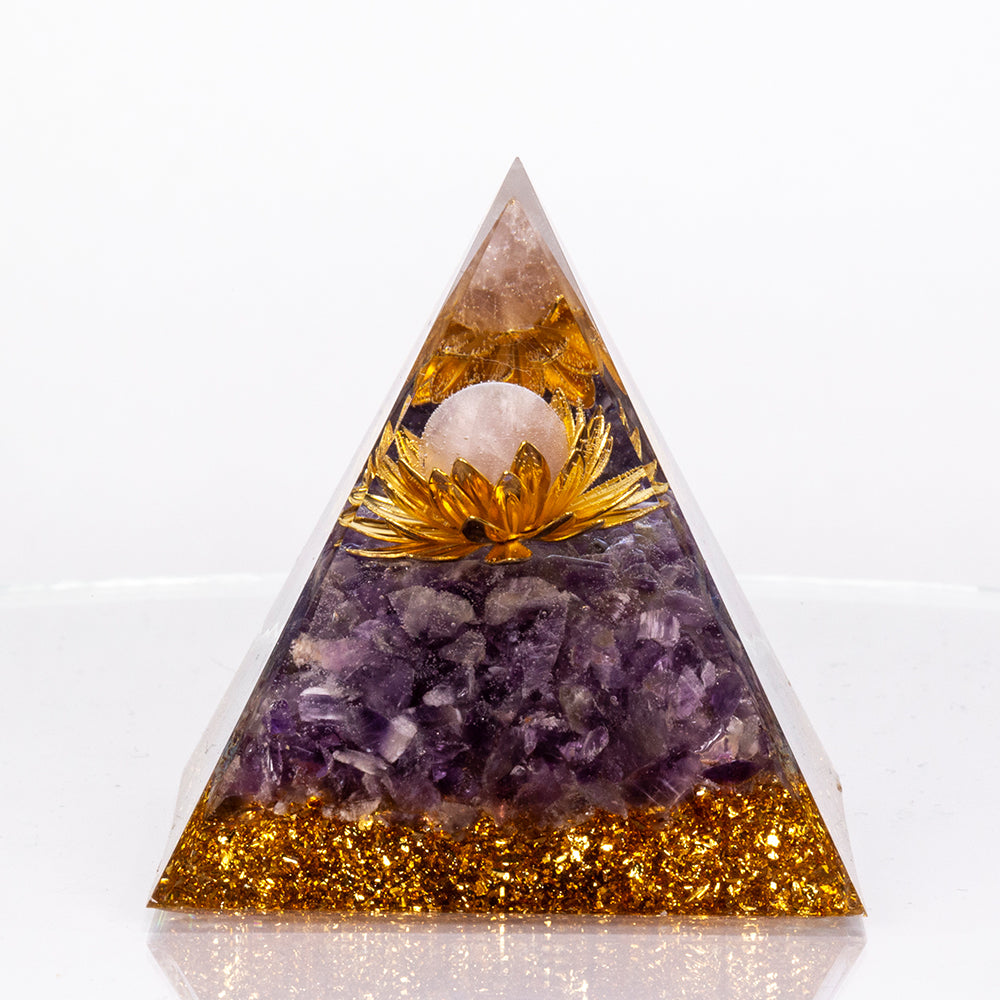 Polished Crystal Pyramid with Resin, Crystal and Amethyst Fragments