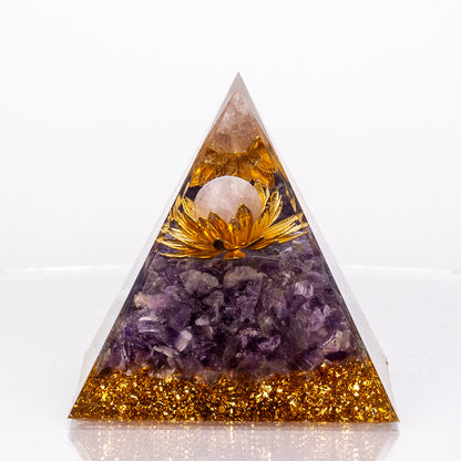 Polished Crystal Pyramid with Resin, Crystal and Amethyst Fragments