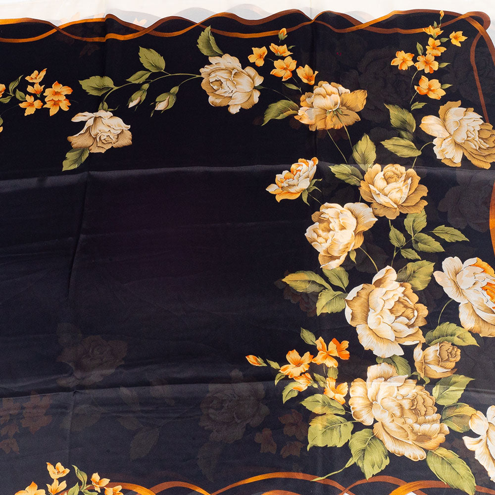Canvas & Bloom Scarf, Black, 85 cm x 180 cm, 100% Vegan Silk