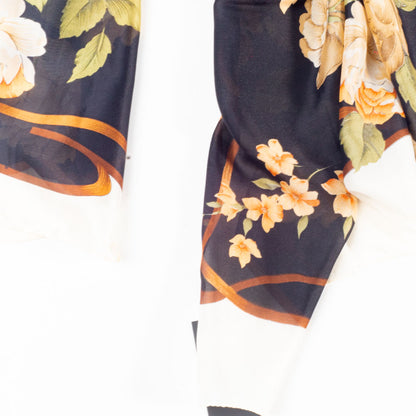 Canvas & Bloom Scarf, Black, 85 cm x 180 cm, 100% Vegan Silk