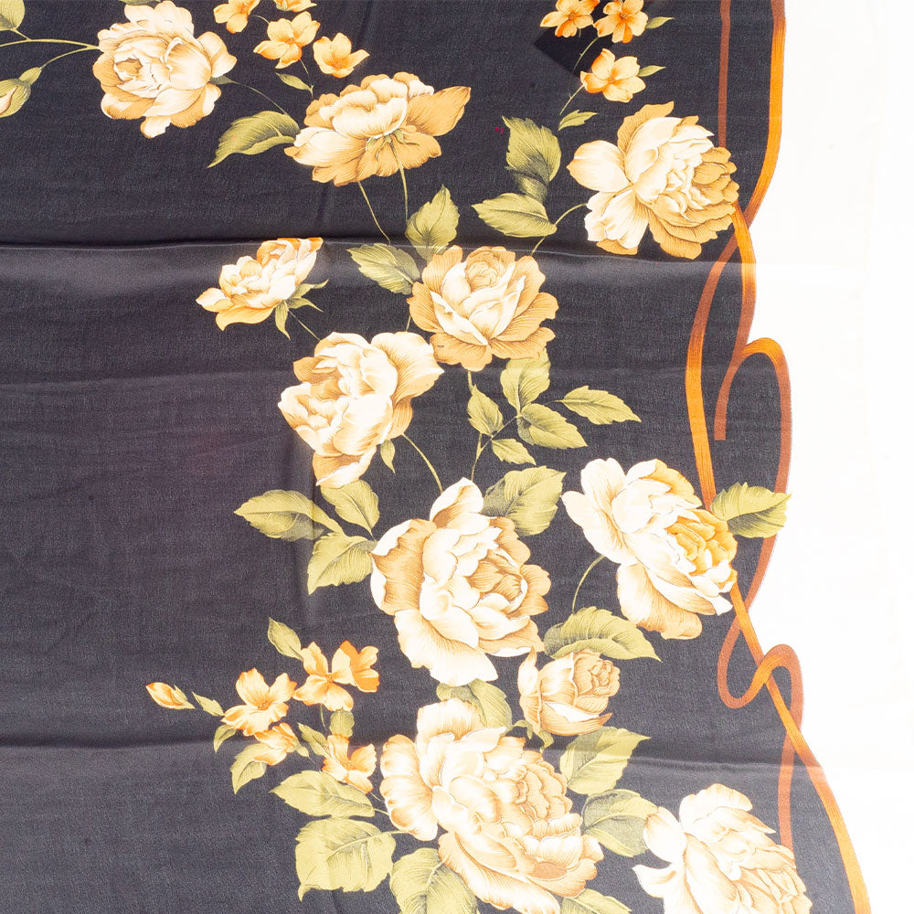 Canvas & Bloom Scarf, Black, 85 cm x 180 cm, 100% Vegan Silk