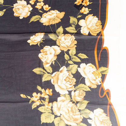 Canvas & Bloom Scarf, Black, 85 cm x 180 cm, 100% Vegan Silk