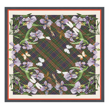 Iris Meadow Scarf, Forest Green, 90 cm x 90 cm, 100% Silk