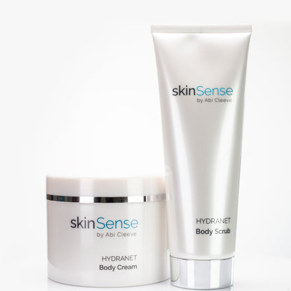 SkinSense 2 Lépéses Bőrápoló Kollekció: SkinSense Testápoló Krém 400 ml és Testradír 200 ml