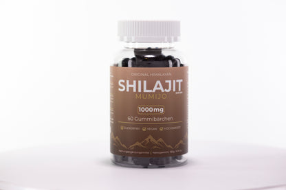 Himalájai Shilajit Gumicukor 1000 mg – D3-vitaminnal, Chagával és Feketeborssal – 60 vegán gumimaci – Cukormentes, pektin alapú – 5400 m magasról származó Mumijo – 30 napra