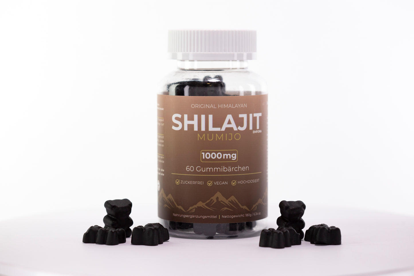 Himalájai Shilajit Gumicukor 1000 mg – D3-vitaminnal, Chagával és Feketeborssal – 60 vegán gumimaci – Cukormentes, pektin alapú – 5400 m magasról származó Mumijo – 30 napra