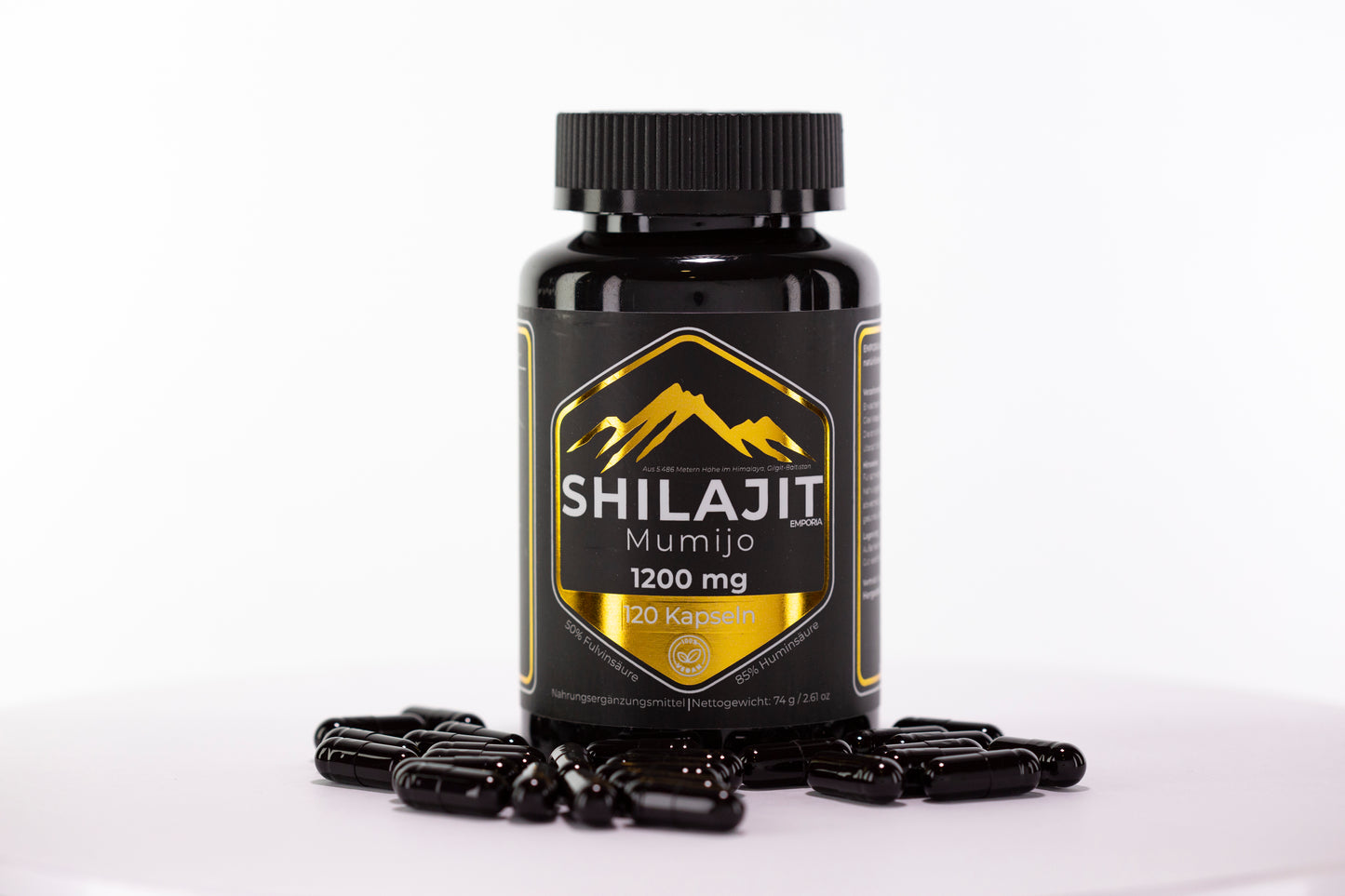 Himalájai Shilajit (Mumijo) Kapszula – 1200 mg/nap – 85% huminsav, 50% fulvosav – 120 vegán kapszula – Gilgit-Baltistan 5486 m – Adalékmentes, Tiszta Kivonat – 60 napra