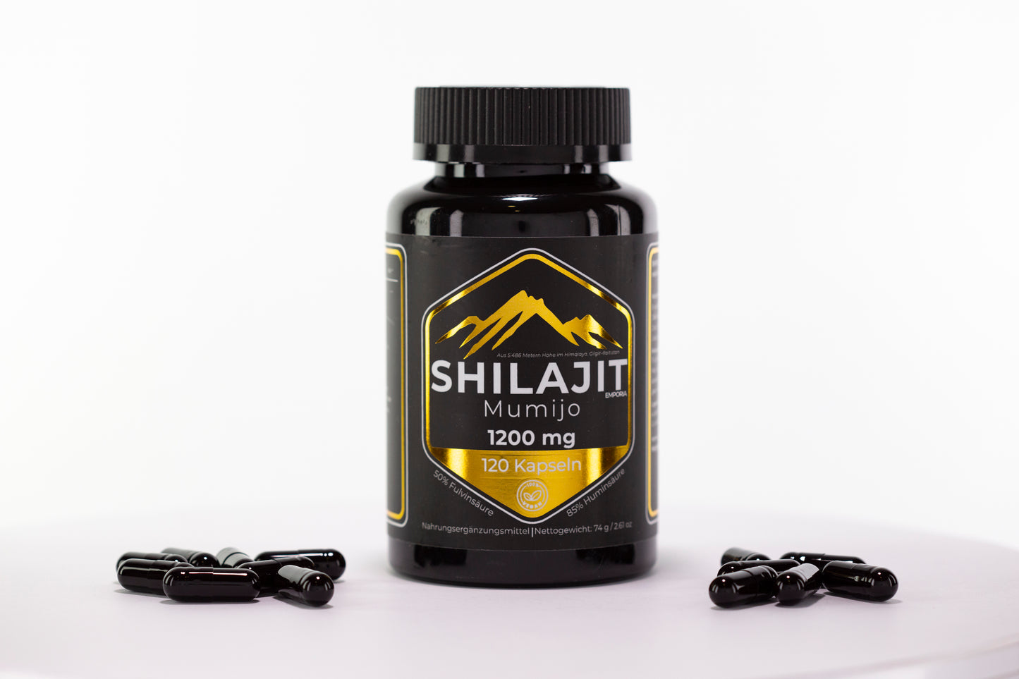 Himalájai Shilajit (Mumijo) Kapszula – 1200 mg/nap – 85% huminsav, 50% fulvosav – 120 vegán kapszula – Gilgit-Baltistan 5486 m – Adalékmentes, Tiszta Kivonat – 60 napra