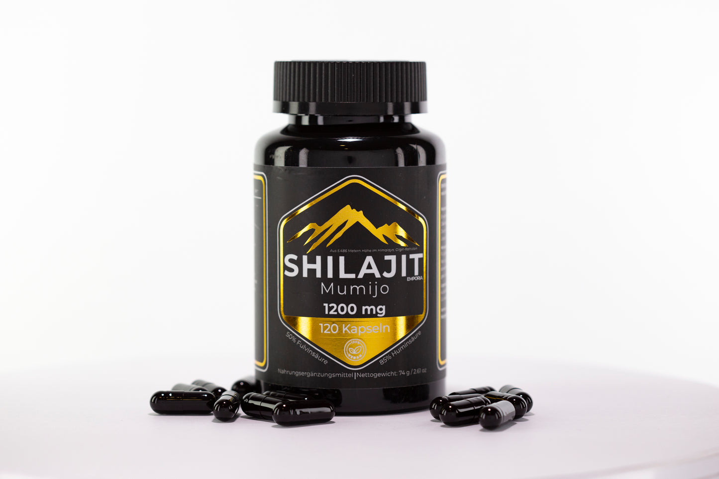 Himalájai Shilajit (Mumijo) Kapszula – 1200 mg/nap – 85% huminsav, 50% fulvosav – 120 vegán kapszula – Gilgit-Baltistan 5486 m – Adalékmentes, Tiszta Kivonat – 60 napra