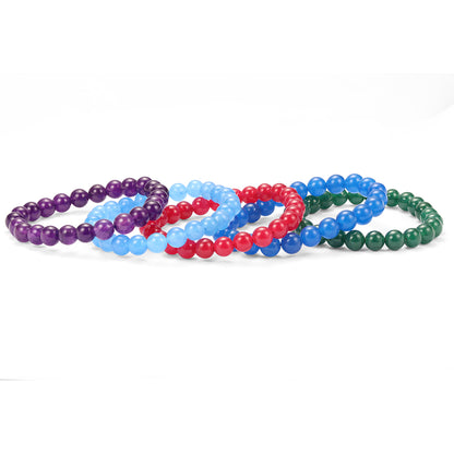 Set of Bracelet with Dyed Amethyst Jade, Green Jade, Light Blue Jade, Dark Blue Jade and Red Jade ATWG: 88.55 cts, AVG: 88.56 grms
