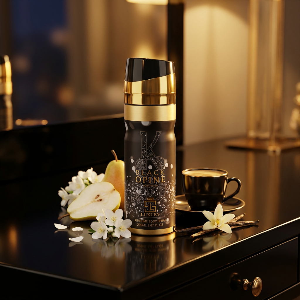 Black Opine parfümös testspray 200 ml – virágos-gourmand női illat