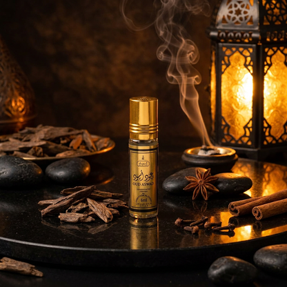Oud Aswad Al Riyad golyós parfümolaj 6 ml – fás-fűszeres férfi illat