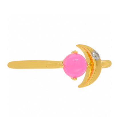 Arannyal Bevont Ezüst Gyűrű Etiópiai Neon Pink Opállal és Fehér Topázzal