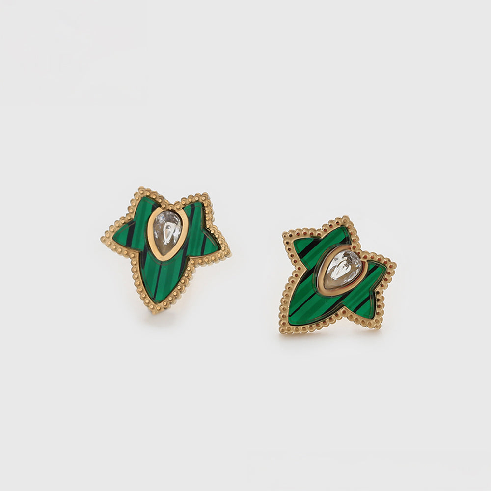 Arany tónusú Emporia Ötvözetű Szett Zöld Emporia® Kristállyal és Fehér Emporia® Kristállyal ( Nyaklánc+Fülbevaló )