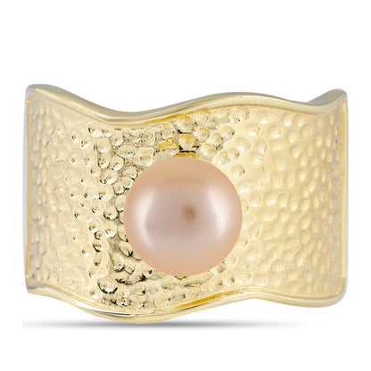 Arannyal Bevont Ezüst Gyűrű Arany színű Édesvízi Kagylógyönggyel