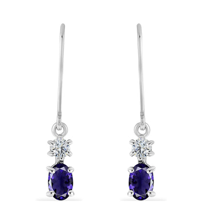 Ezüst Fülbevaló Iolittal és Fehér Topázzal