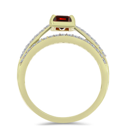 Arannyal Bevont Ezüst Szett Fenséges Vörös Moissanite-tal és Fehér Topázzal ( Gyűrű )