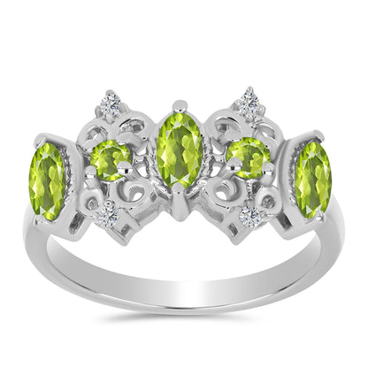 Ezüst Gyűrű Changbai Peridottal és Fehér Topázzal