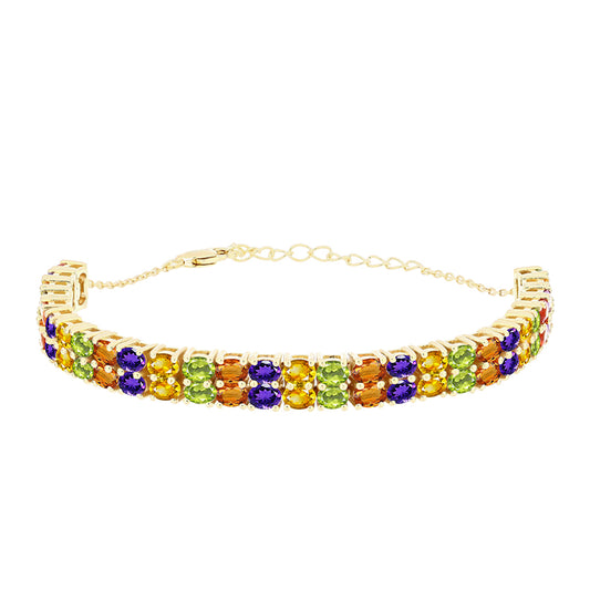Arannyal Bevont Ezüst Karkötő Szivárvány Zafírral