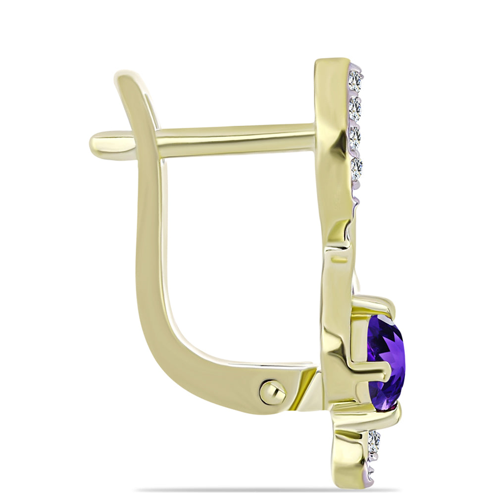 Arannyal Bevont Ezüst Szett Marokkói Ametiszttel és Fehér Topázzal ( Fülbevaló+Medál )