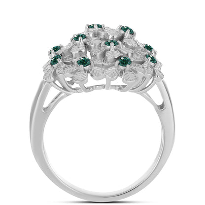 Ezüst Gyűrű Zöldes Tengerkék Moissanite-tal