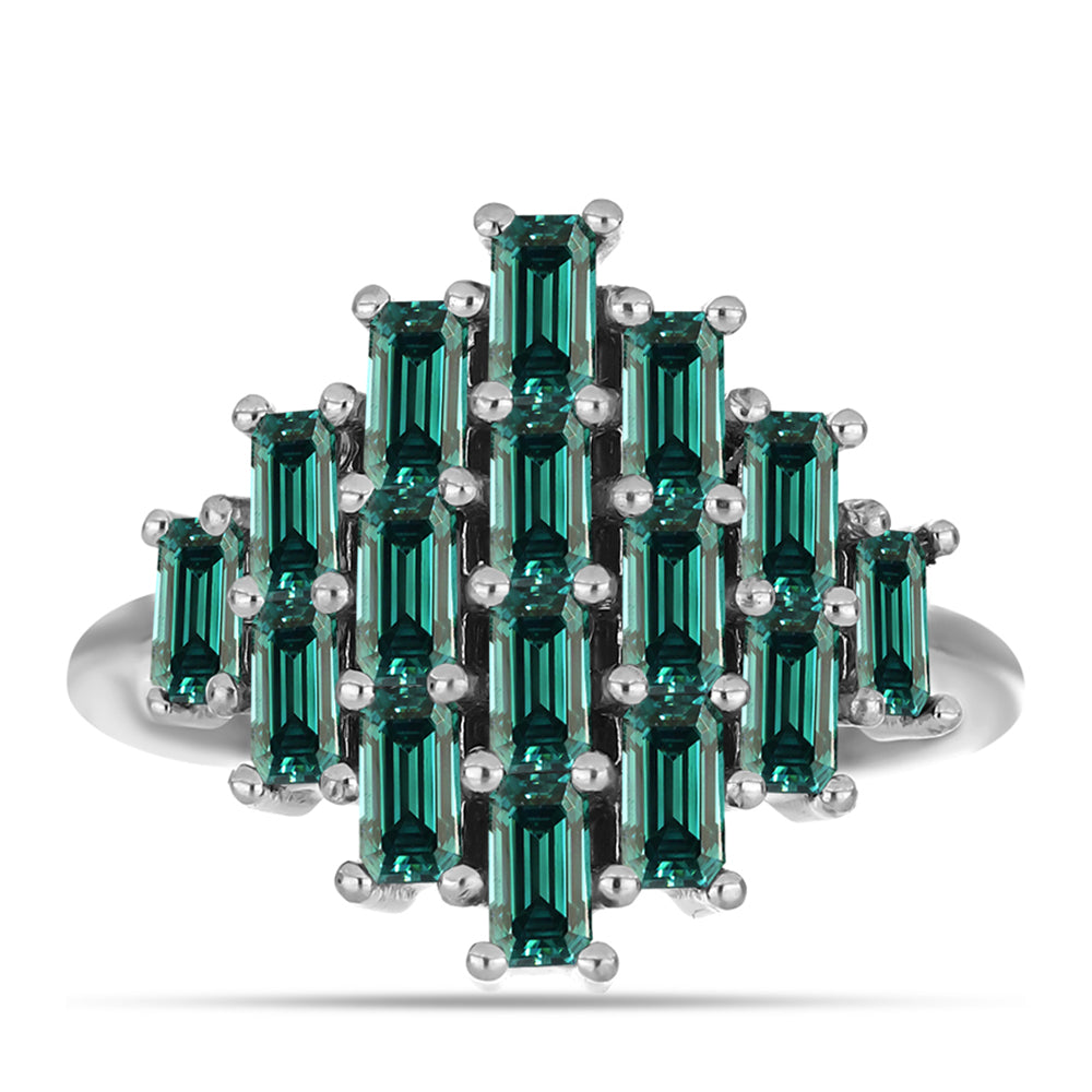 Ezüst Gyűrű Zöldes Tengerkék Moissanite-tal