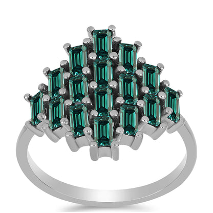 Ezüst Gyűrű Zöldes Tengerkék Moissanite-tal