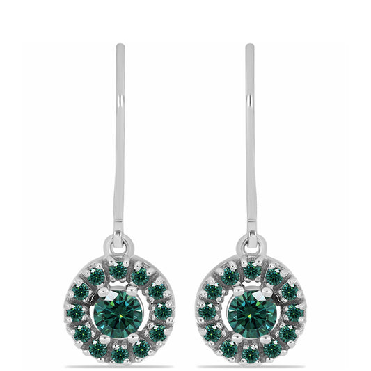 Ezüst Fülbevaló Zöldes Tengerkék Moissanite-tal