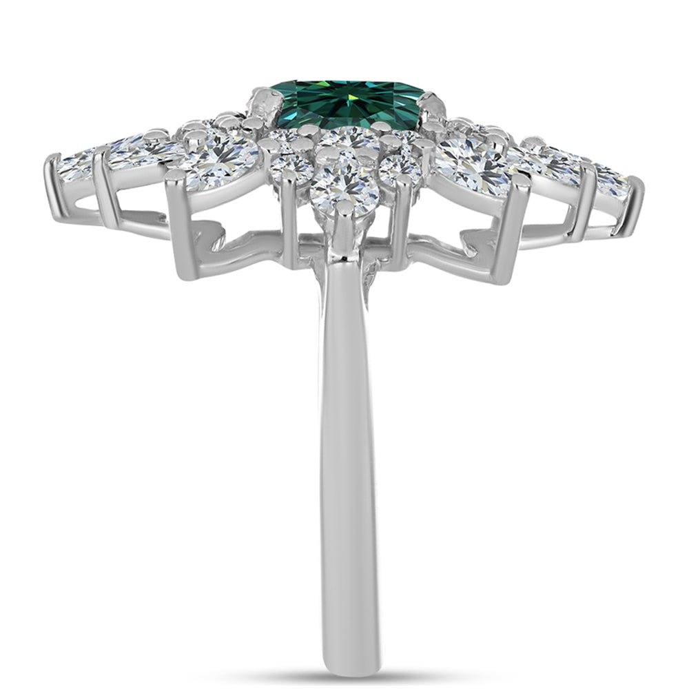 Ezüst Gyűrű Zöldes Tengerkék Moissanite-tal és Fehér Topázzal