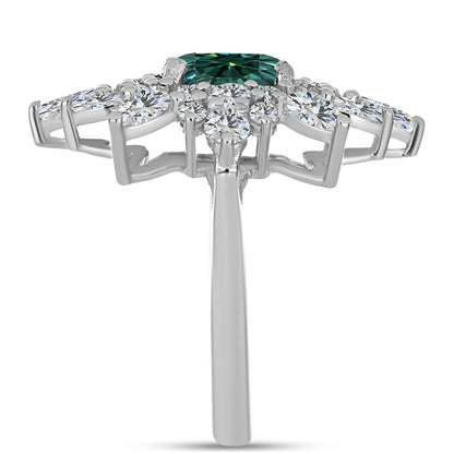 Ezüst Gyűrű Zöldes Tengerkék Moissanite-tal és Fehér Topázzal