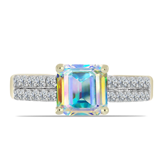 Arannyal Bevont Ezüst Gyűrű Jég Moissanite-tel és Fehér Topázzal