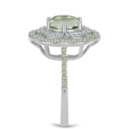 Ezüst Gyűrű Zöld Ametiszttel és Changbai Peridottal