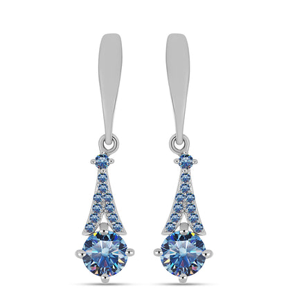 Ezüst Fülbevaló Óceánkék Moissanite-tal