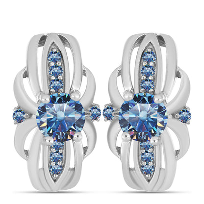Ezüst Fülbevaló Óceánkék Moissanite-tal