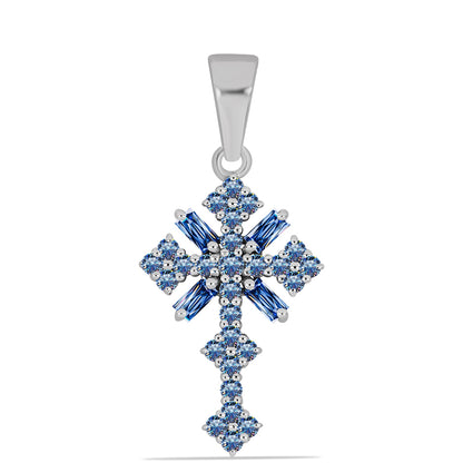 Kereszt Ezüst Medál Óceánkék Moissanite-tal