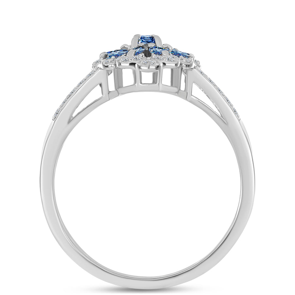 Ezüst Gyűrű Óceánkék Moissanite-tal és Fehér Topázzal