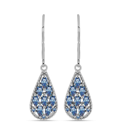 Ezüst Fülbevaló Óceánkék Moissanite-tal