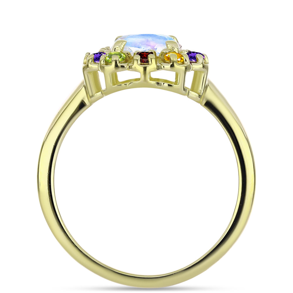 Arannyal Bevont Ezüst Gyűrű Szivárvány Holdkővel és Marokkói Ametiszttel