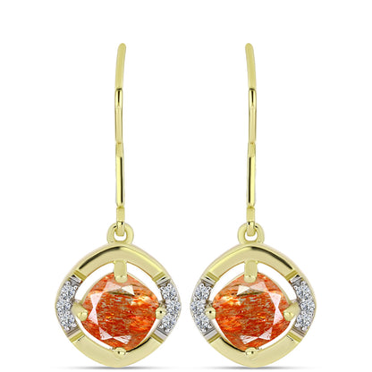 Arannyal Bevont Ezüst Fülbevaló Oregoni Napkővel és Fehér Topázzal