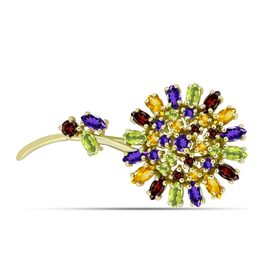 Arannyal Bevont Ezüst Bross Marokkói Ametiszttel és Ural Citrinnel